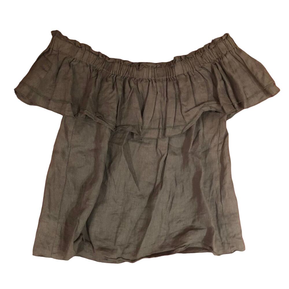 Young Fabulous & Broke Birdy Linen Top Olive Green Off-the-Shoulder